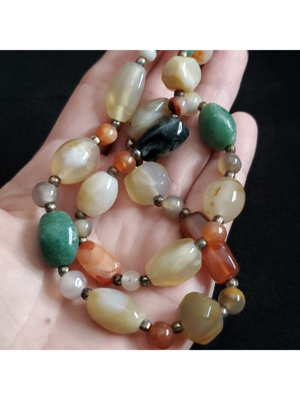 Vintage Stone Beaded Necklace Polished Beggar 25"